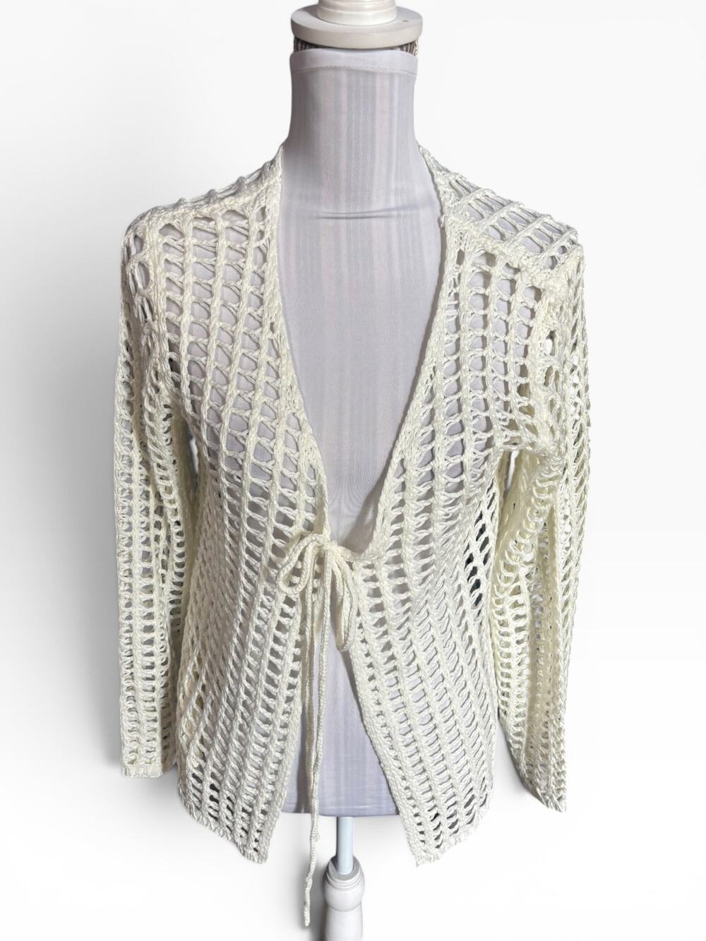 Cream Crocheted Sweater Cardigan Size M